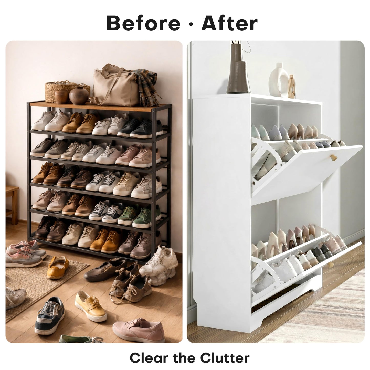 Nicetree Shoe Cabinet with 2 Flip Drawers, Modern Entryway Organizer, White