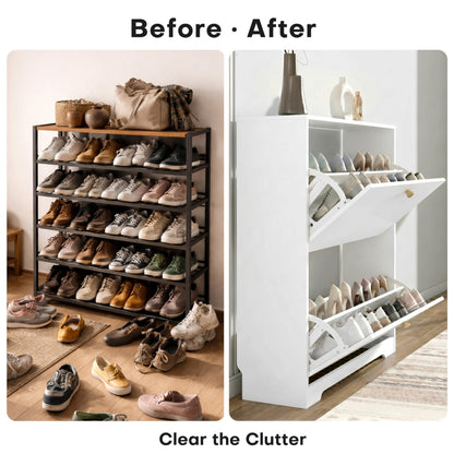 Nicetree Shoe Cabinet with 2 Flip Drawers, Modern Entryway Organizer, White