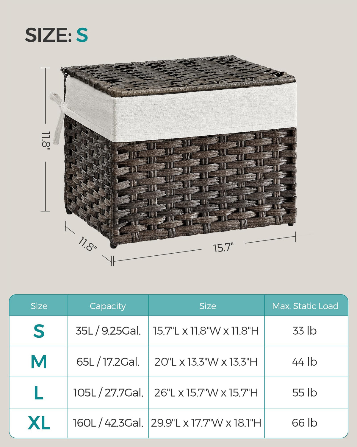 SONGMICS Storage Basket with Lid, Woven Blanket Storage Bin with Handles, Foldable, Removable