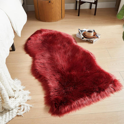AMTOVO Faux Fur Rug, Burgundy Area Rug, Fluffy Sheepskin Rug, Fuzzy Ultra Soft 2 x 4 ft Shag Rugs