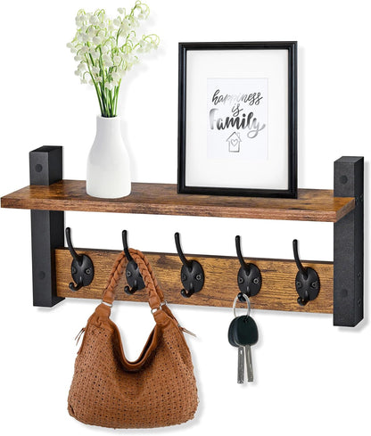 Sorbus Coat Hooks Wall Mount with Shelf – 16 Inch Coat Rack Wall Mount with 5 Heavy Duty Hooks