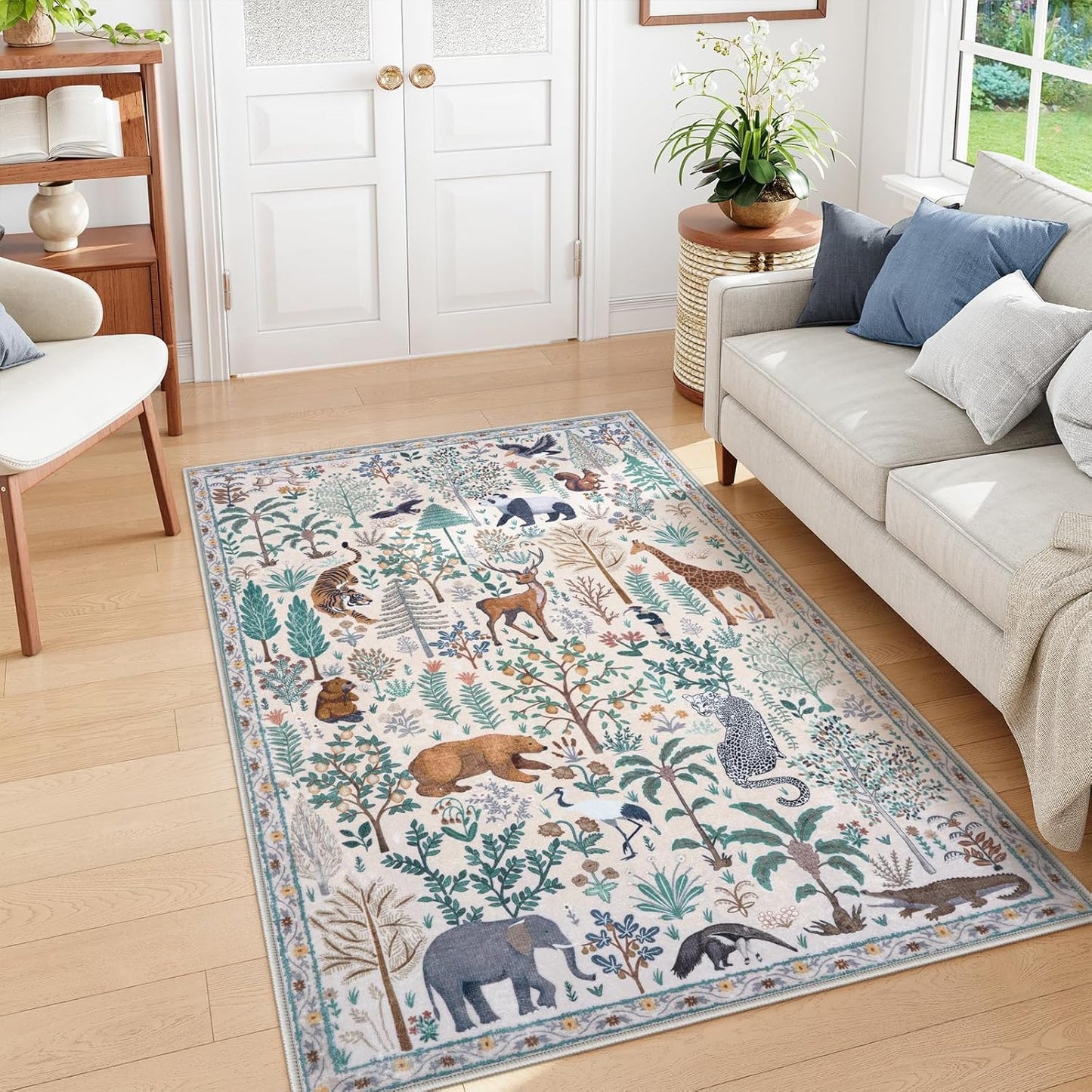 OJIA Jungle Print Washable Area Rugs 5x7, Soft Modern Rugs for Living Room Ultra-Thin Non-Shedding