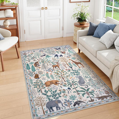 OJIA Jungle Print Washable Area Rugs 5x7, Soft Modern Rugs for Living Room Ultra-Thin Non-Shedding