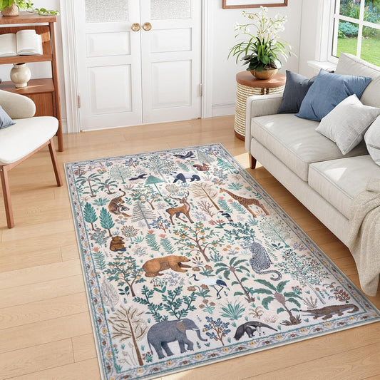 OJIA Jungle Print Washable Area Rugs 5x7, Soft Modern Rugs for Living Room Ultra-Thin Non-Shedding