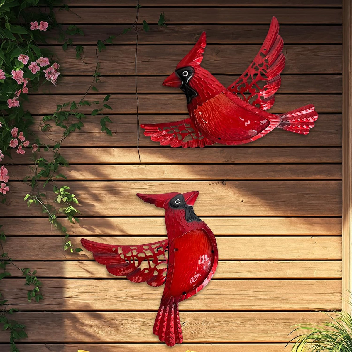 HONGLAND Metal Cardinal Wall Art 12inch Metal Birds Wall Sculpture Garden Decoration Outdoor Statue