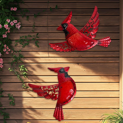 HONGLAND Metal Cardinal Wall Art 12inch Metal Birds Wall Sculpture Garden Decoration Outdoor Statue