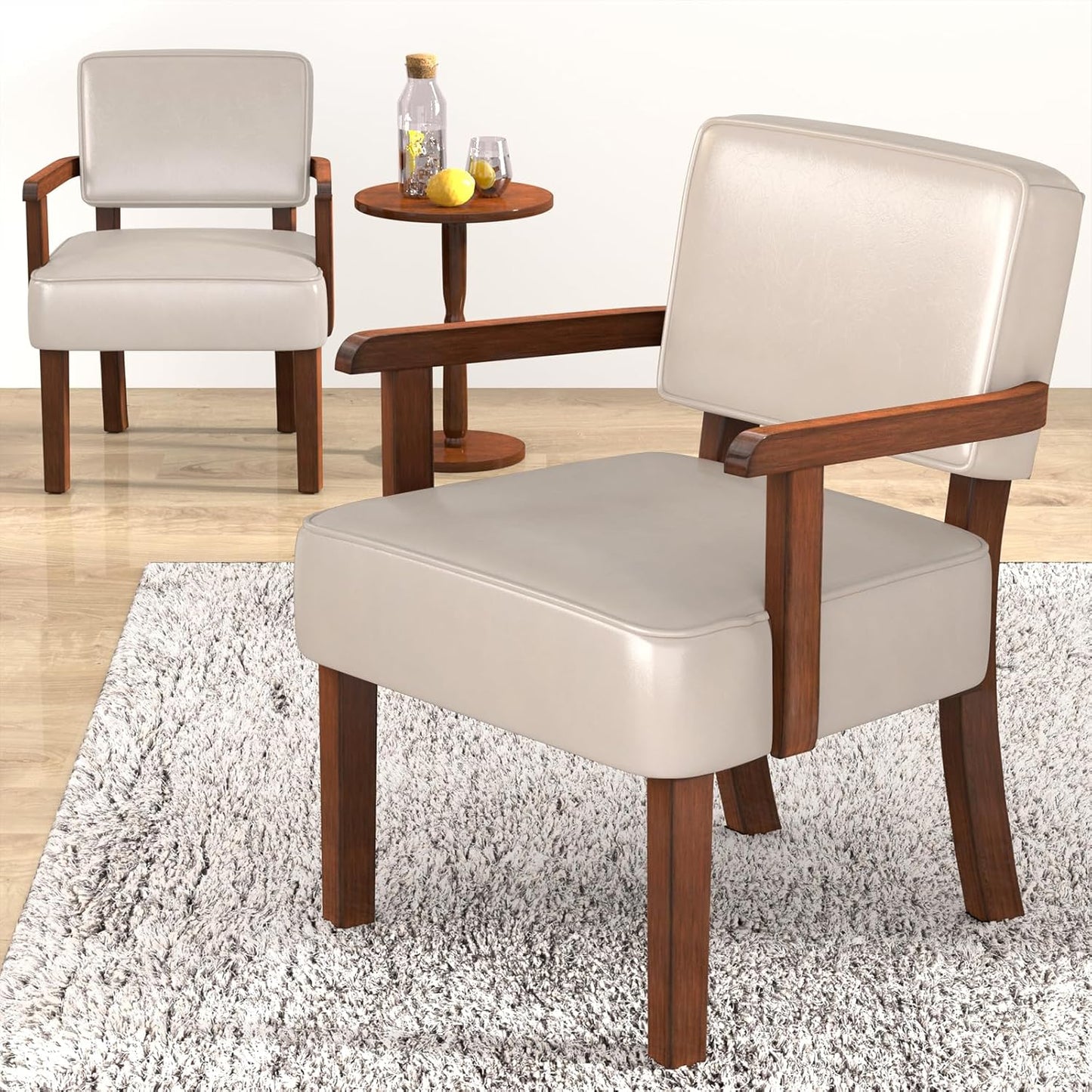 Accent Chair Set of 2 with Table, PU Leather Chair for Living Room Oversized Armchair with Soft