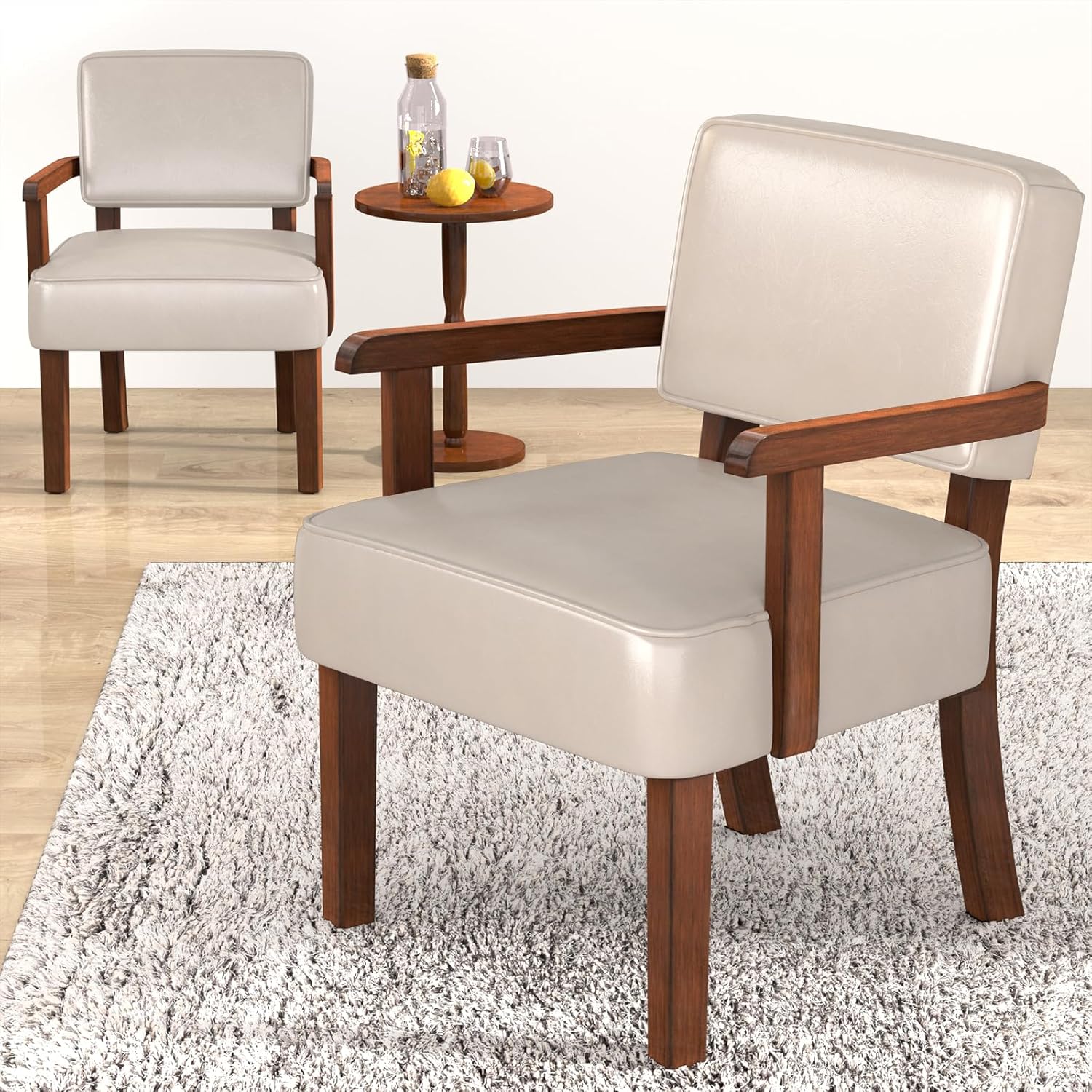 Accent Chair Set of 2 with Table, PU Leather Chair for Living Room Oversized Armchair with Soft