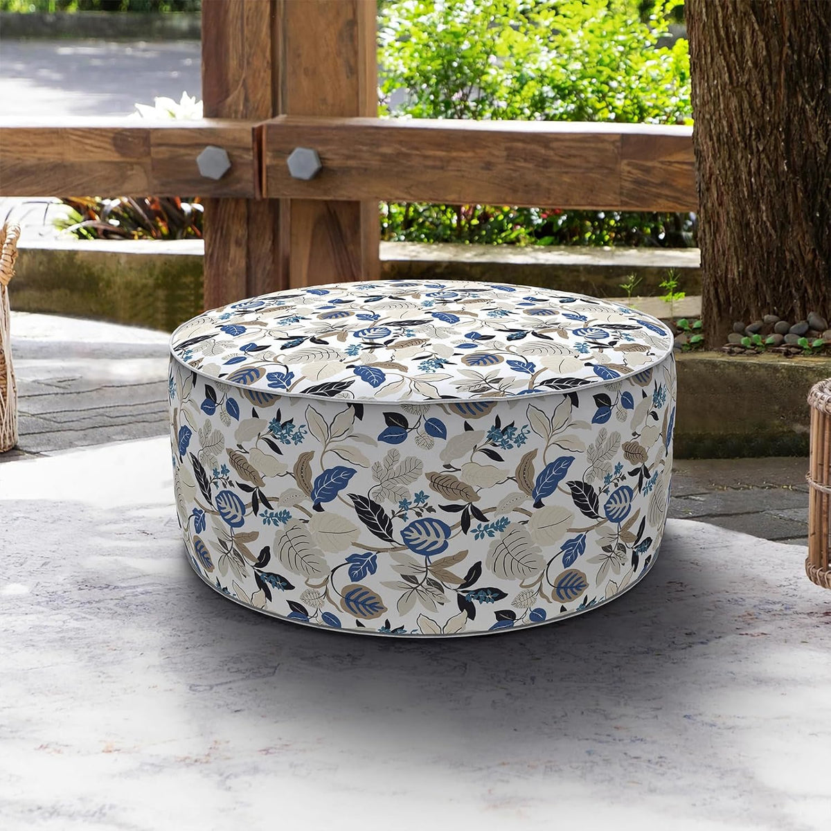 LVTXIII Indoor/Outdoor Inflatable Ottoman, D31 x H14 Inch Large Round Ottoman, All Weather Foot