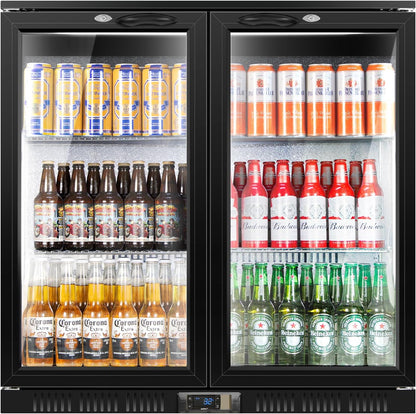 Tylza Back Bar Cooler With 2 Glass Doors, 200L Under Counter Back Bar Refrigerator with LED