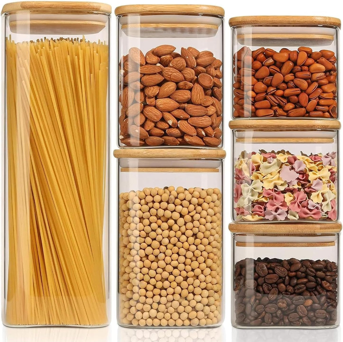 ComSaf Food Storage Containers with Airtight Lids Set of 6, Clear Glass Canister Food Jar with