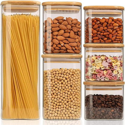 ComSaf Food Storage Containers with Airtight Lids Set of 6, Clear Glass Canister Food Jar with