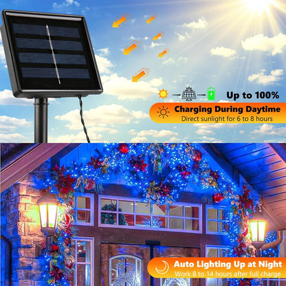 Joomer Blue Solar Christmas Lights, 2 Pack Total 144 FT 400 LED 8 Modes Waterproof Outdoor for
