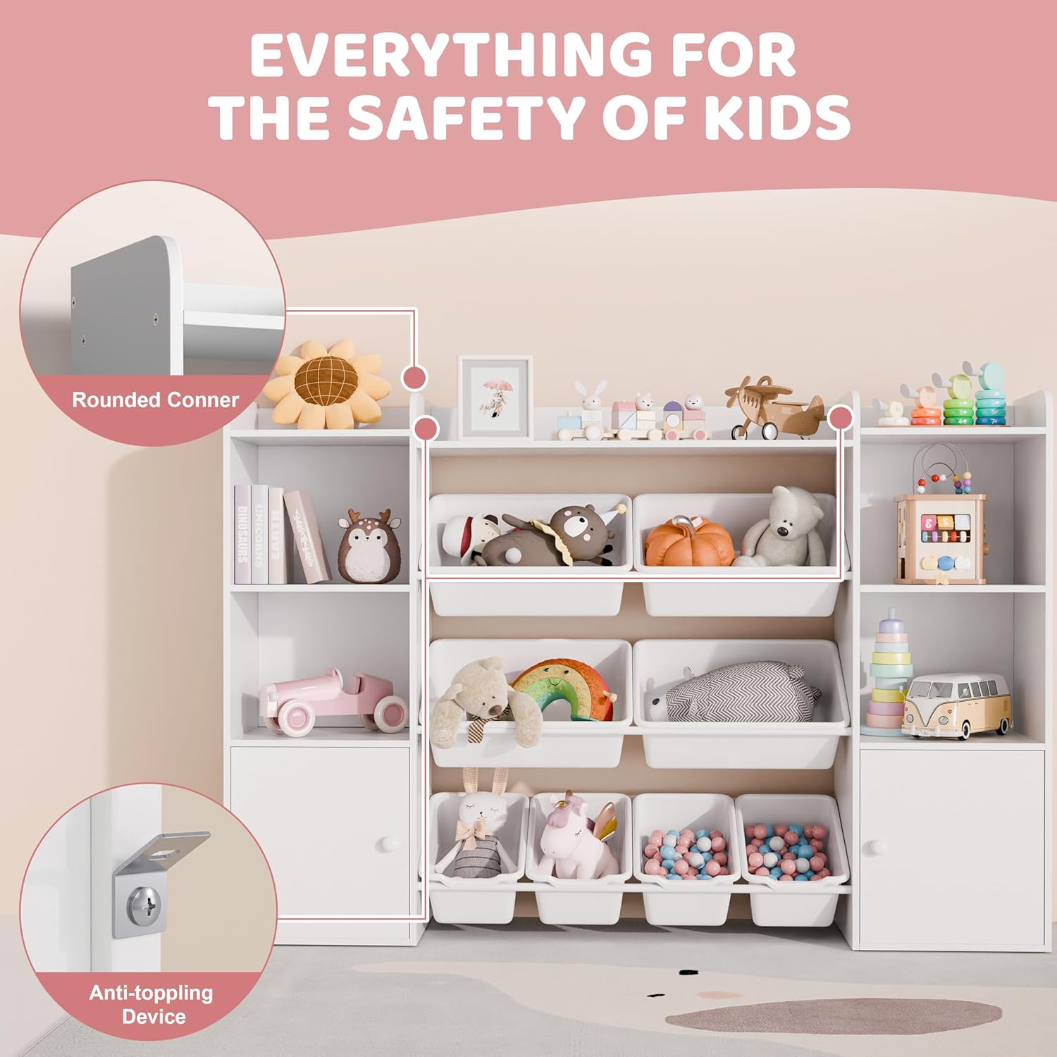 Xilingol Kids Toy Storage Organizer W/8 Removable Toy Bins, 4-Tier Toy Organizers W/6 Storage