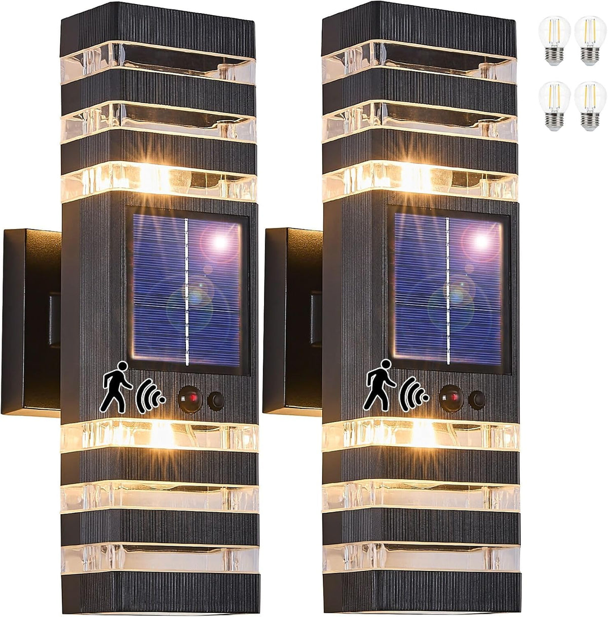 2 Pack Solar Outdoor Wall Lights with Motion Sensor 3-Mode Motion Outdoor Sconces 3000K 500LM Dusk
