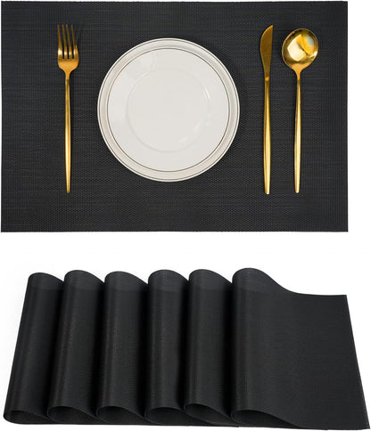 Placemats Set of 6，Non-Slip PVC Weave Table Mats Easy to Clean，Heat Resistant Place Mats for