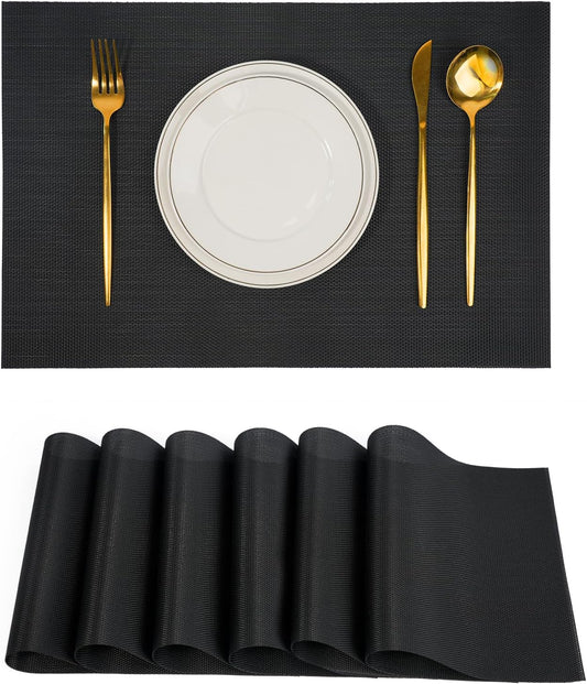 Placemats Set of 6，Non-Slip PVC Weave Table Mats Easy to Clean，Heat Resistant Place Mats for