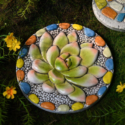 Succulent Pattern Cement Stepping Stones - Outdoor Pavers for Walkway, Multicolored Decorative