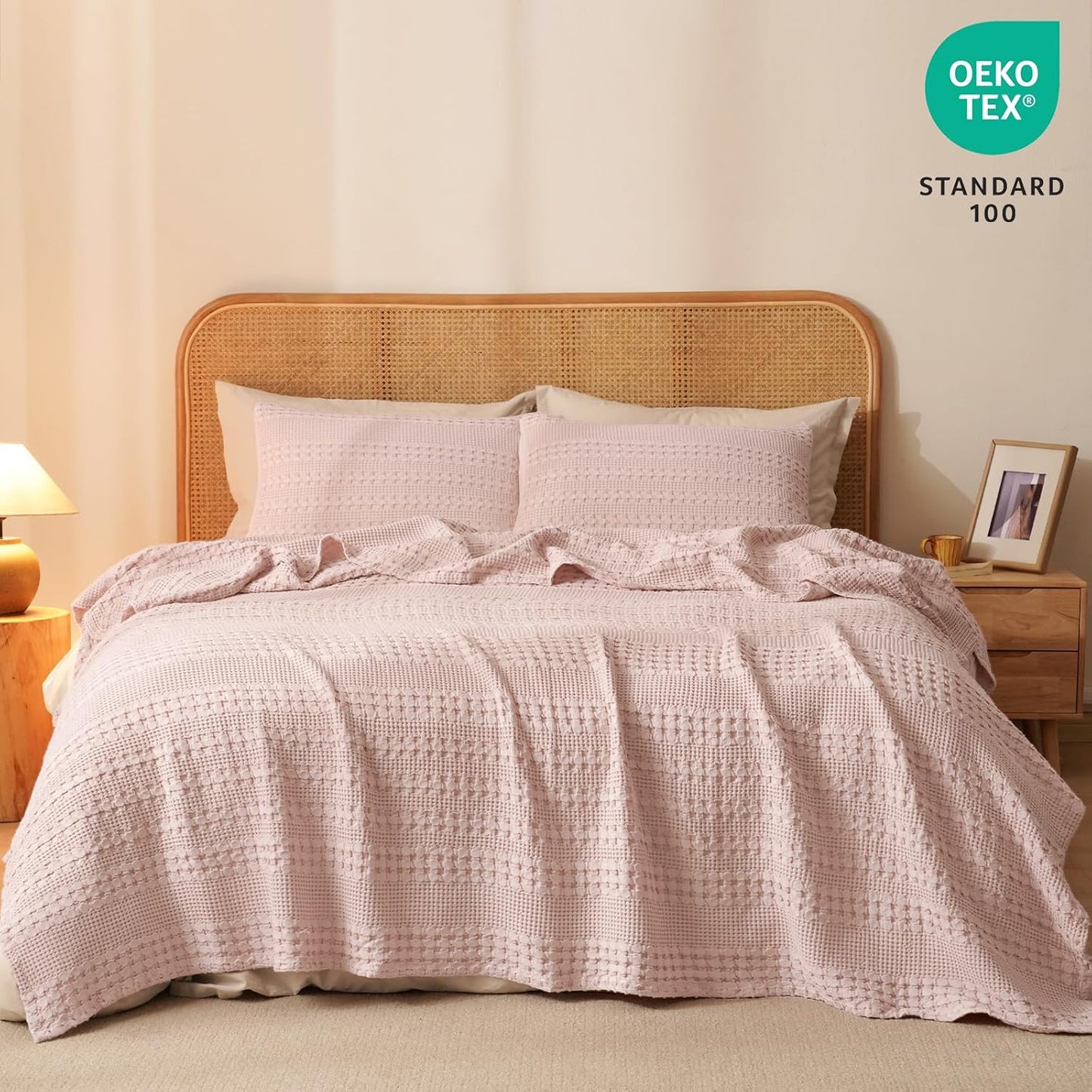 PHF 100% Cotton Waffle Weave Blanket King Size, Soft Lightweight Breathable Cozy Summer Blankets