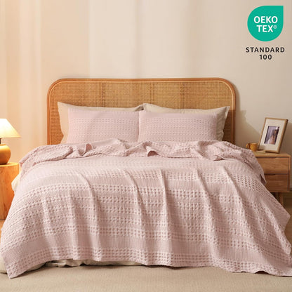 PHF 100% Cotton Waffle Weave Blanket Twin Size, Soft Lightweight Breathable Cozy Summer Blankets