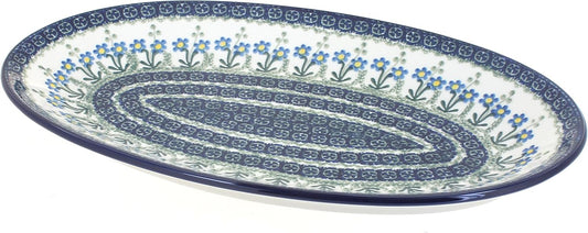 Blue Rose Polish Pottery Blue Posy Oval Platter