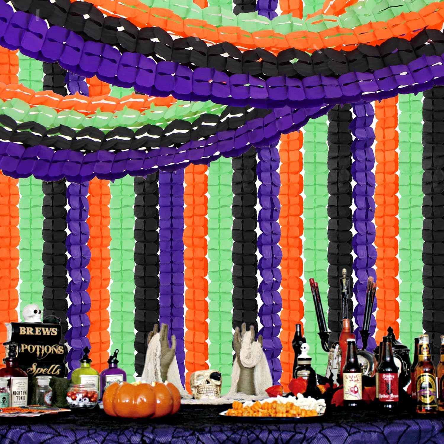 Black-Purple Orange Green Halloween Party-Decorations - 157Ft Four-Leaf Clover Streamers Garland