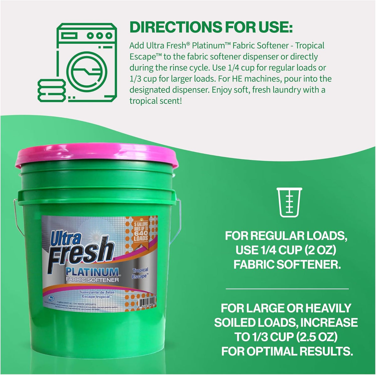 Ultra Fresh 5 Gallon Platinum Fabric Softener for All Machine Types, Liquid Laundry Softener, Up to