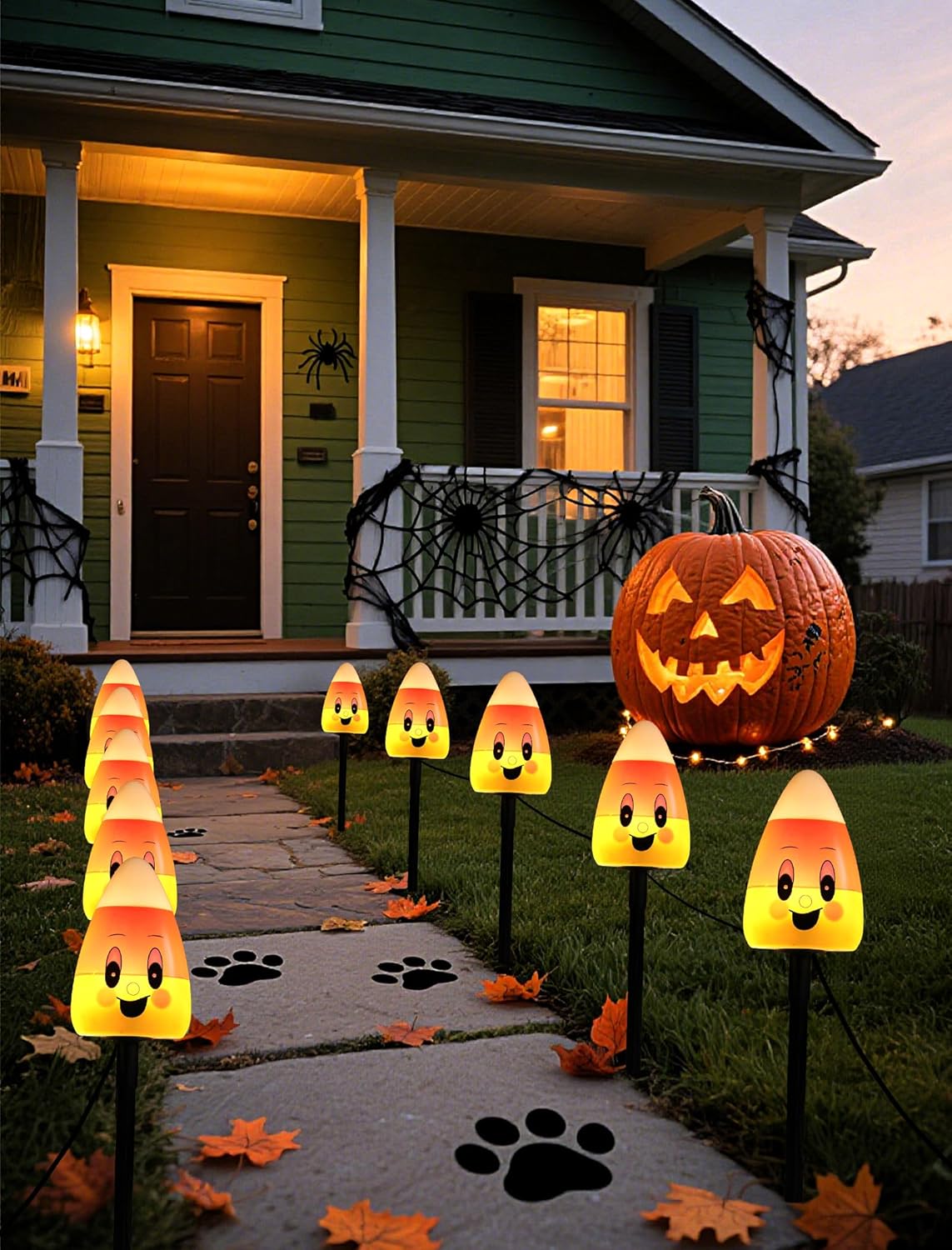 5 Pack Enchanting Candy Corn Pathway Lights Outdoor, UL Certified Plug-in Halloween Decorations