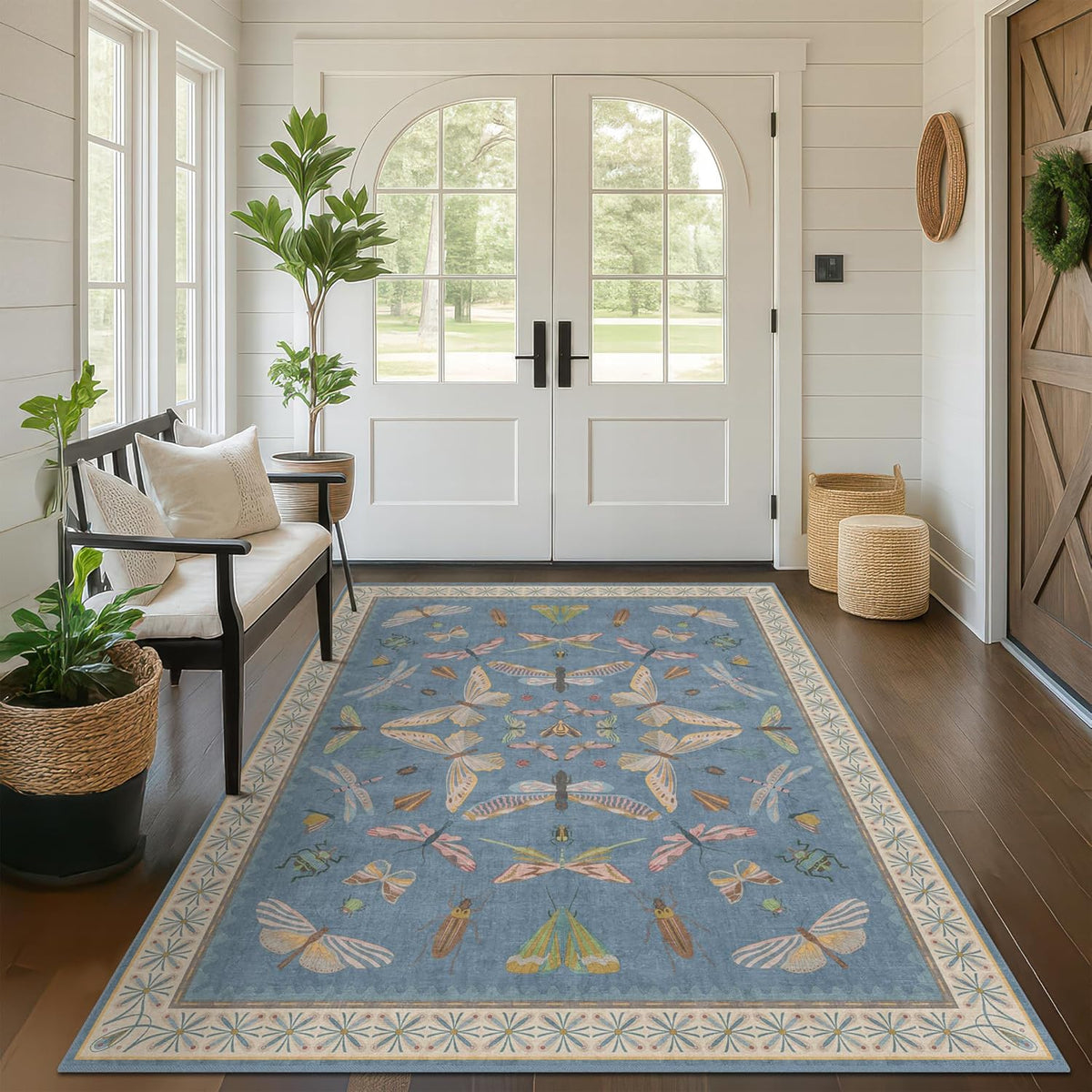 Modern Rugs for Living Room - 5x8 Moth Blue Carpet for Bedroom Under Bed, Girls Room Rug for Kids