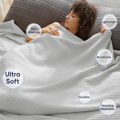 PHF Ultra Soft Waffle Weave Blanket Twin Size 66"x 90"- Washed Lightweight Breathable Cozy Woven