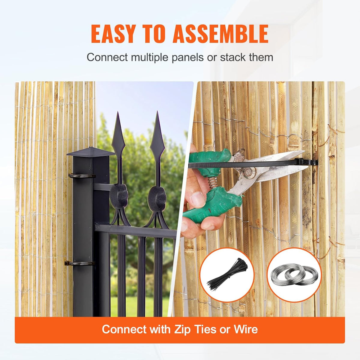VEVOR Natural Bamboo Fence Privacy Screen, Eco-Friendly Decorative Bamboo Slat Fence, 6 ft H x 13