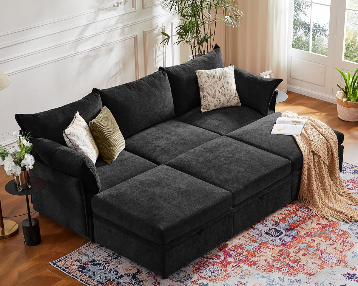 102.6" Luxury Modular Sleeper Sofa Bed 6 Seat Reversible Sectional Couch Deep Seat with Storage