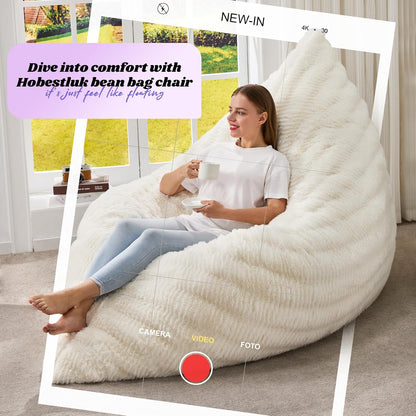 Hobestluk 3 in 1 Bean Bag Chair Giant Bean Bag Chairs for Adults with Ripple Cover Convertible Bean