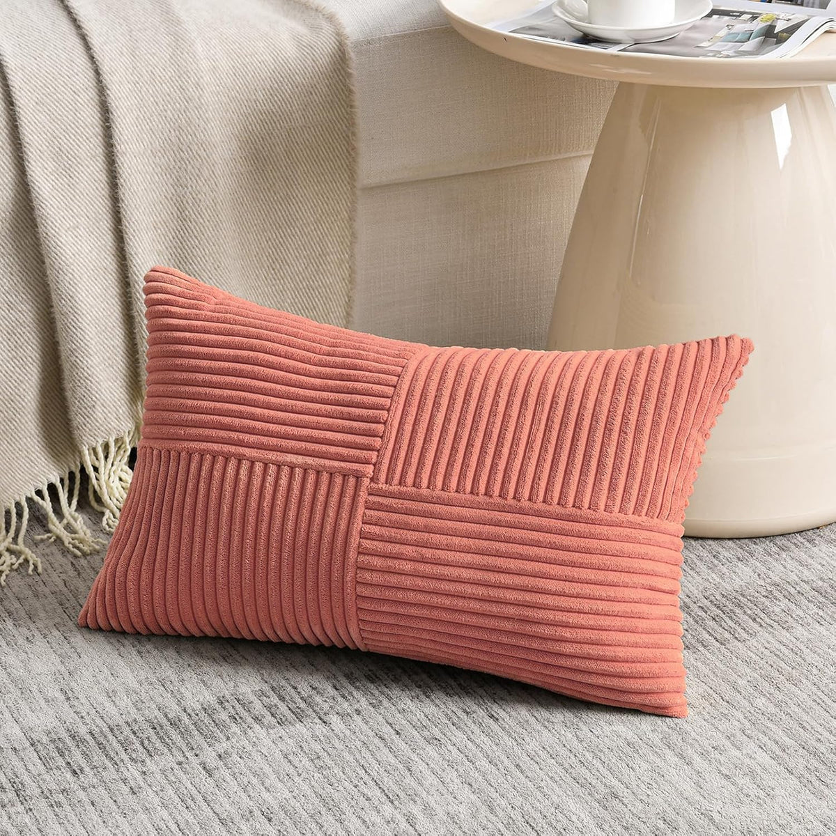 Fancy Homi 2 Packs Coral Long Lumbar Decorative Throw Pillow Covers 16x24 Inch for Couch Bed Sofa