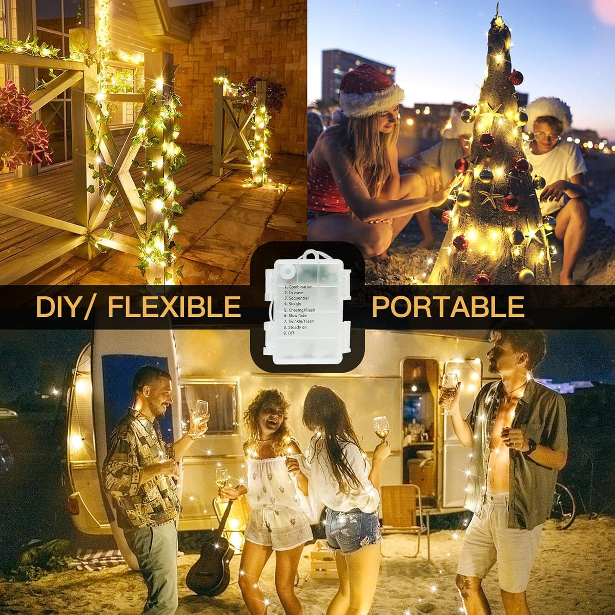suddus 33ft 100 LED Outdoor String Lights, Warm White Fairy Lights Battery Operated with Remote