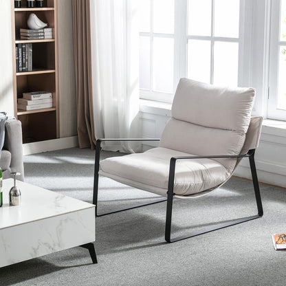 DUOMAY Mid-Century Accent Chair Armchair, Comfy Linen Fabric Leisure Chair Lazy Chair with Metal
