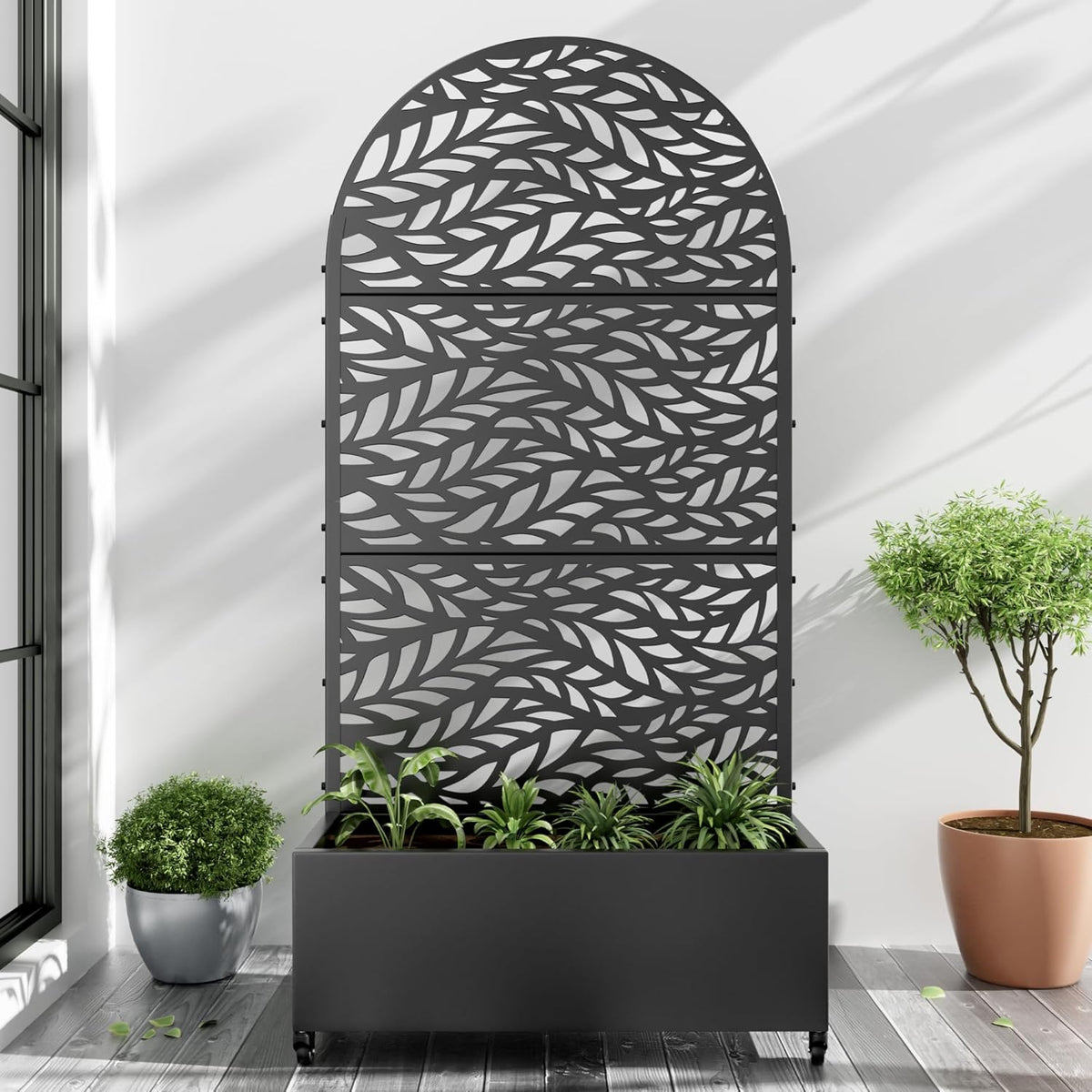 Casaphoria Metal Raised Garden Bed with Trellis and Wheels, 72"x35"x16" Planter Box for Climbing