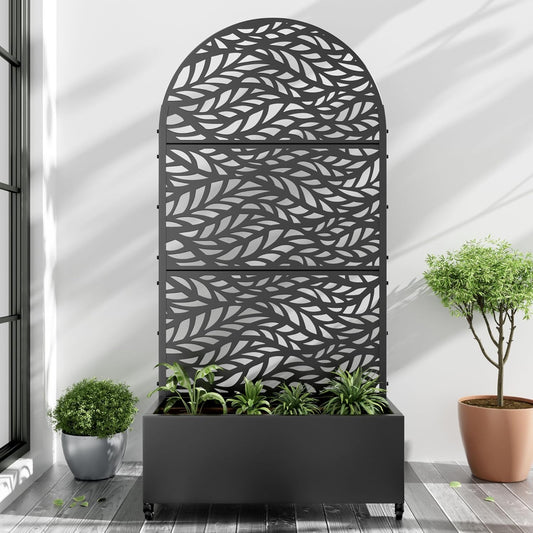 Casaphoria Metal Raised Garden Bed with Trellis and Wheels, 72"x35"x16" Planter Box for Climbing