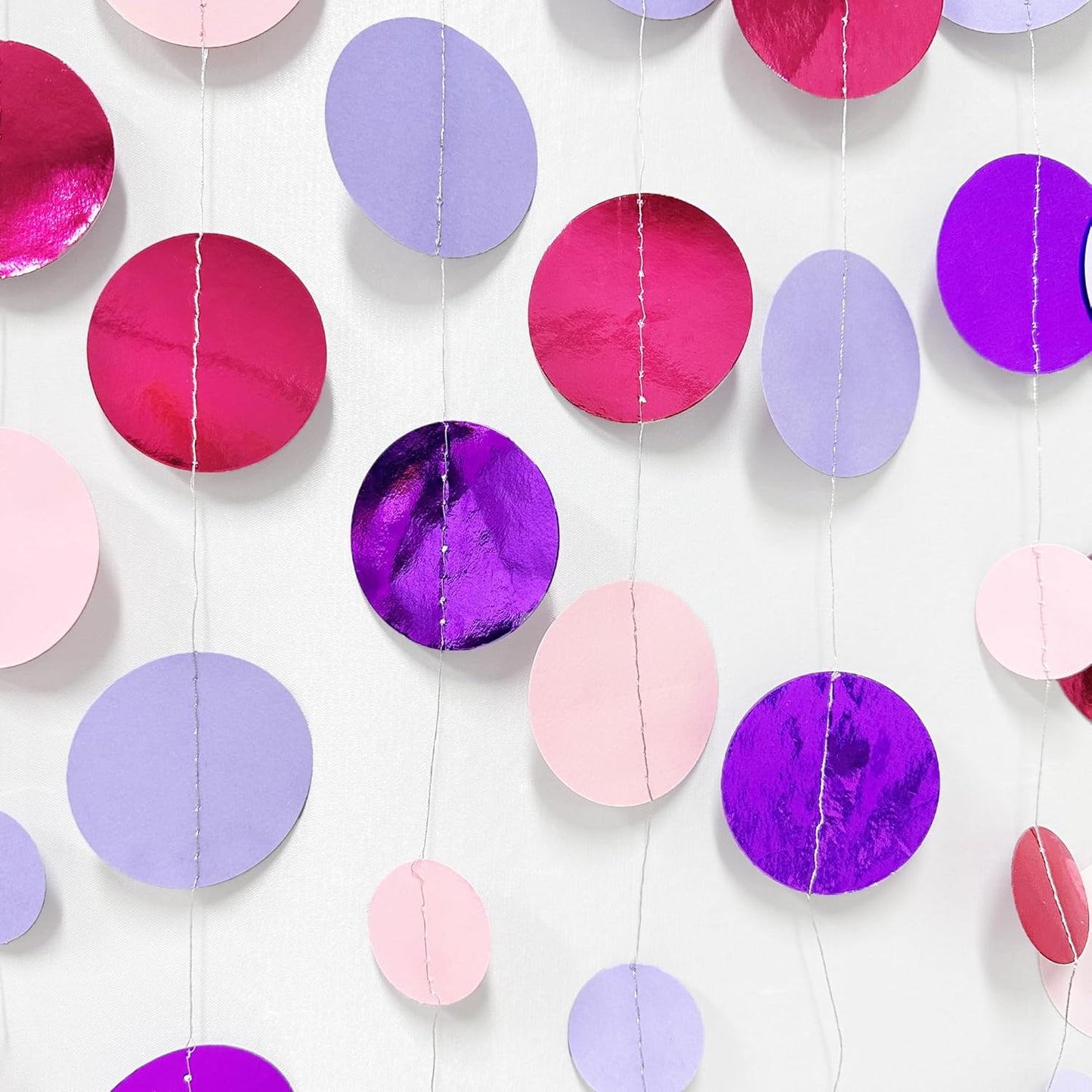Pink and Purple Party Decorations Circle Dots Garland Hot Pink Lavender Hanging Polka Dot Streamer