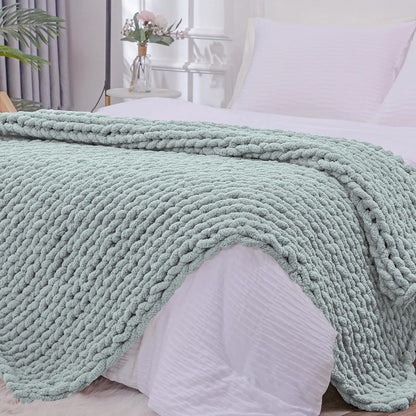 Bigacogo Chunky Knit Throw Blanket for Couch, 51x63 inches, 100% Hand Knitted with Thick Jumbo