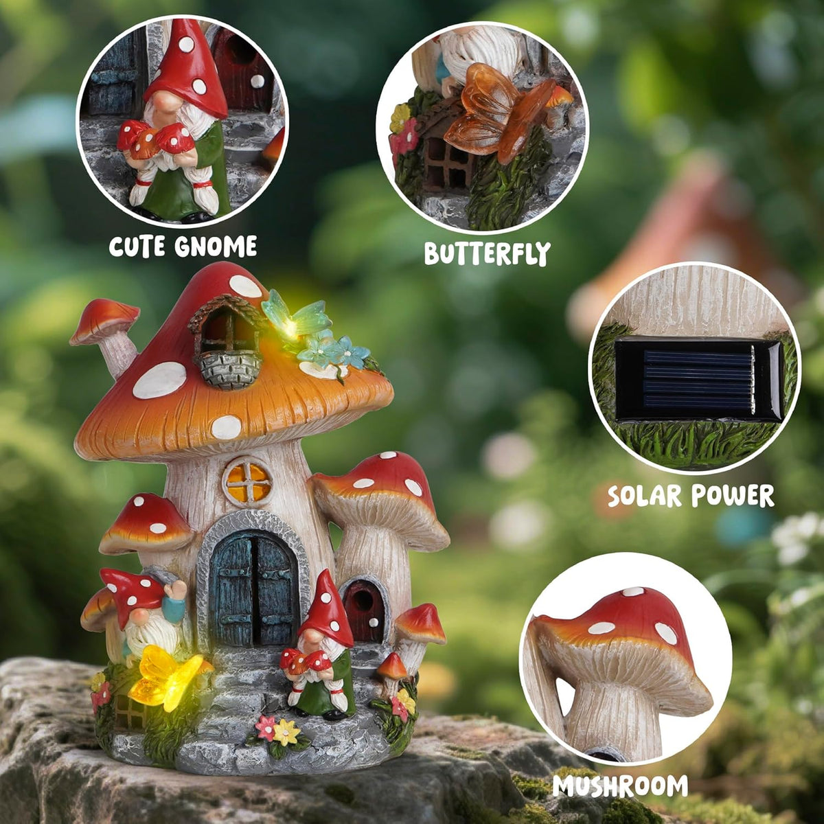 Hodao Spring Garden Mushroom Gnomes Decorations Mushroom House Ornaments Decor for Porch, Garden