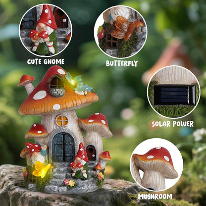 Hodao Spring Garden Mushroom Gnomes Decorations Mushroom House Ornaments Decor for Porch, Garden