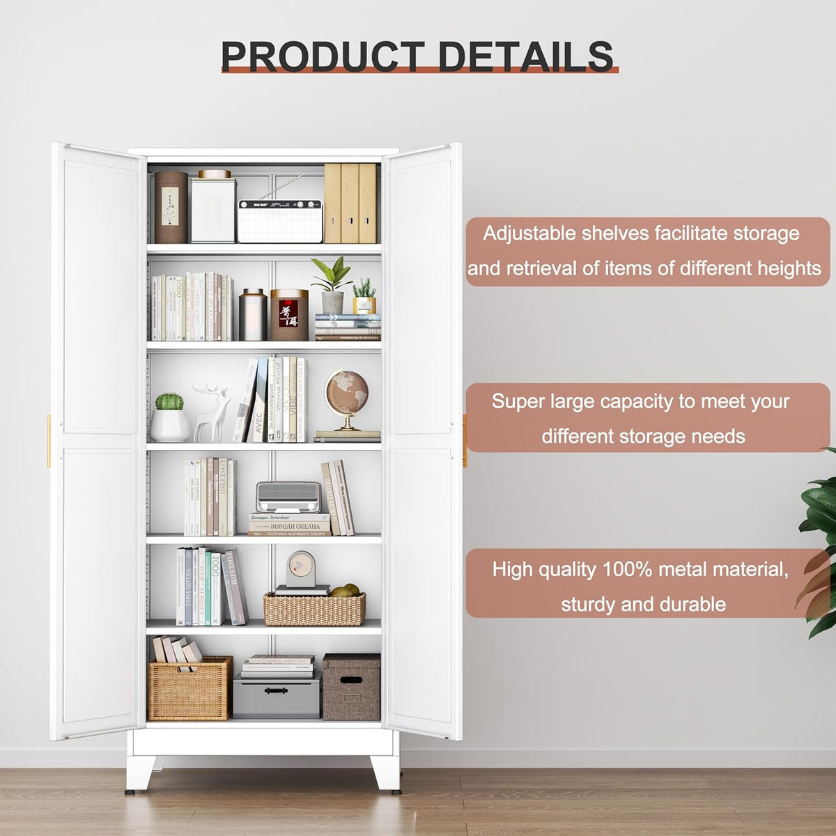 Kitchen Pantry Storage Cabinet with Doors and Adjustable Shelves, Metal ClosetMaid Food Pantry