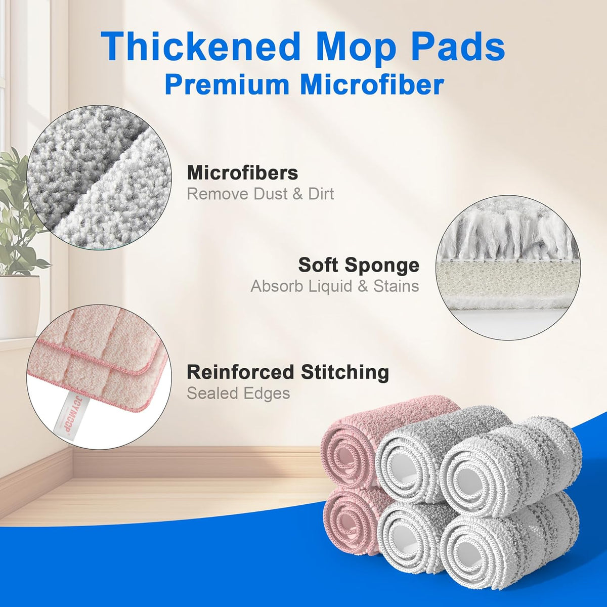 JOYMOOP Mop Replacement Pads, Reusable Microfiber Mop Pads for 13-inch Flat Mop and Mop Bucket Set