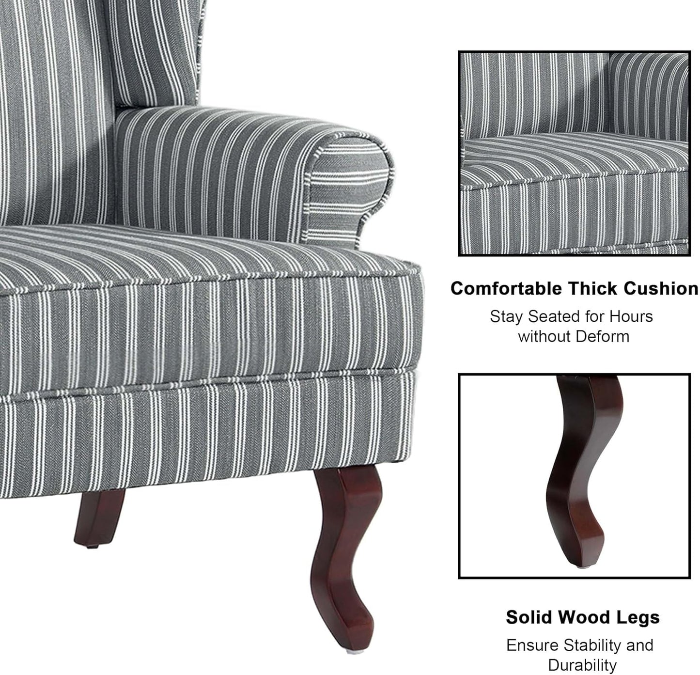 Accent Chair, High Back Upholstered Armchair with High Resilience Sponge & Wood Legs, Mid-Century