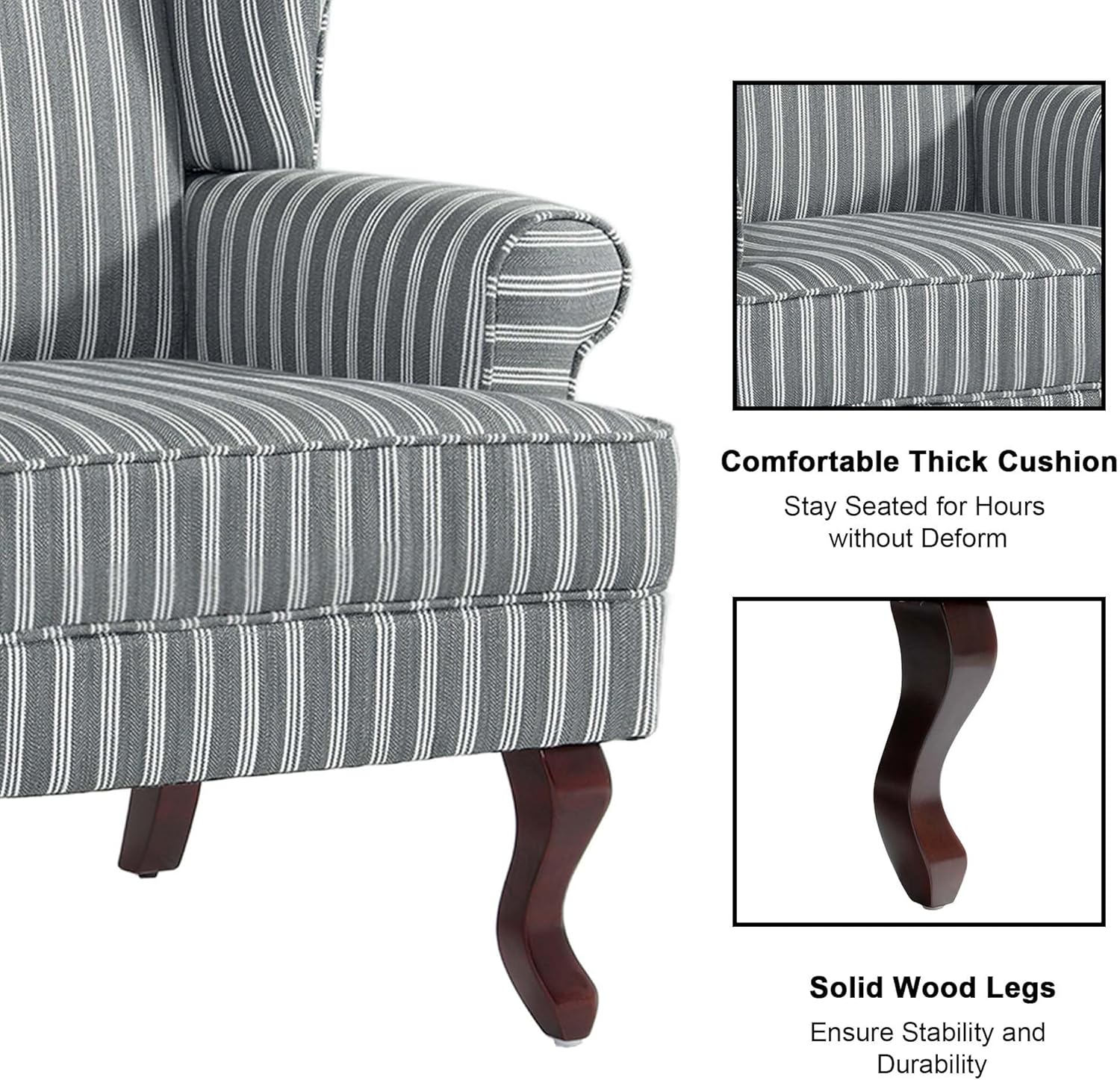 Accent Chair, High Back Upholstered Armchair with High Resilience Sponge & Wood Legs, Mid-Century