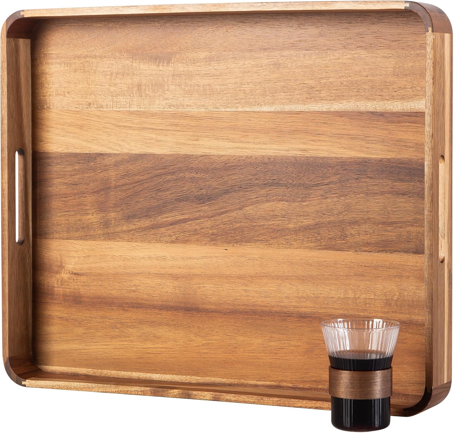 Wooden Serving Tray with Handles,Rustic Ottoman Tray for Kitchen Counter/Coffee Table/Living Room