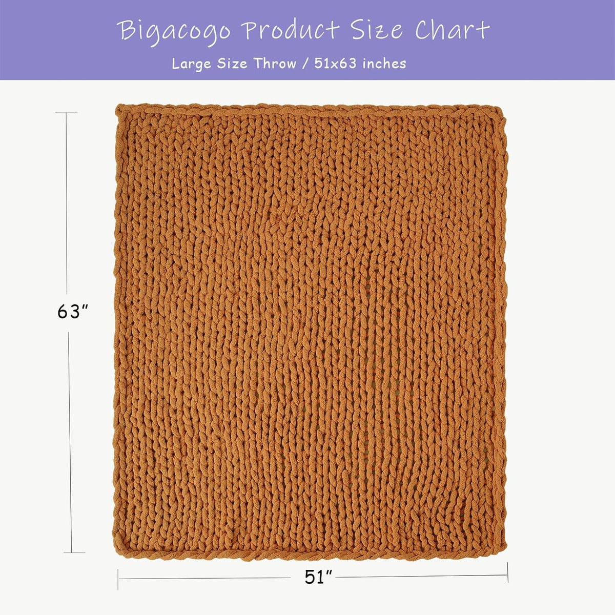 Bigacogo Chunky Knit Throw Blanket for Couch, 51x63 inches, 100% Hand Knitted with Thick Jumbo