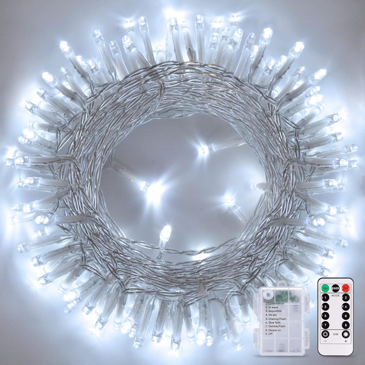 JMEXSUSS White Battery Operated String Lights Outdoor Waterproof, 33ft 100 LED Battery Power