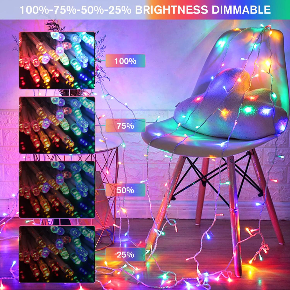 JMEXSUSS 100 LED Cool White & Multicolor Christmas Lights Indoor, Color Changing String Lights Plug